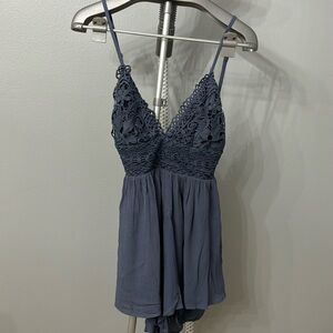 NWT Denim blue crochet romper size L